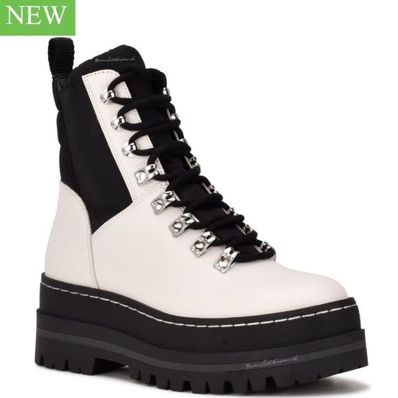 BNIB MARC FISHER WHITE PLUNE PLATFORM BOOTS SZ 10 - Picture 6 of 8